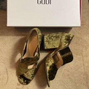 CAbi Interlock Green Crushed Velvet Block Heel Shoes